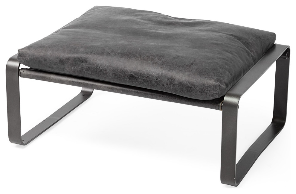 Mod Black Leather Metal Base Ottoman   Industrial   Footstools And Ottomans   by UStradeENT LLC  Houzz