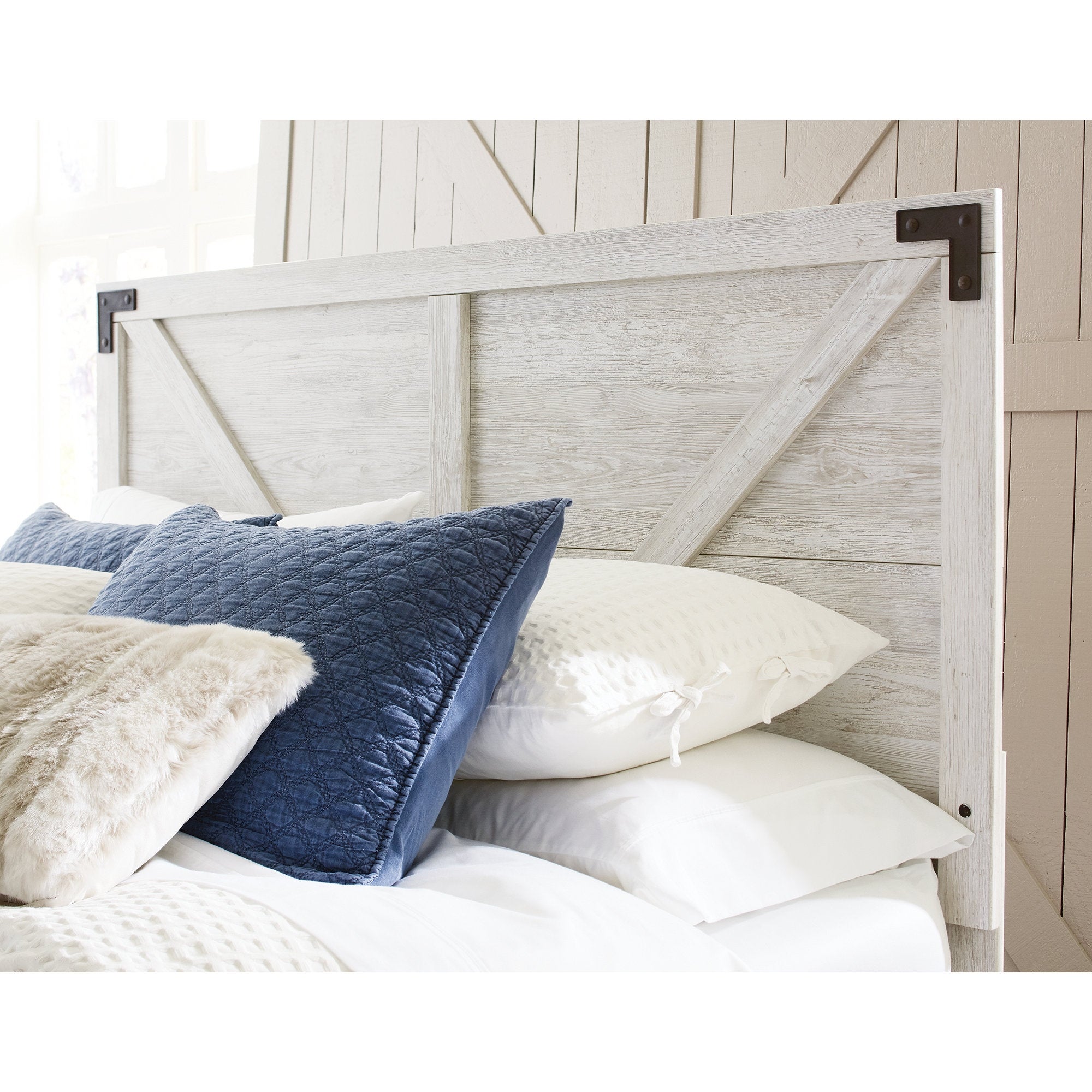 Signature Design by Ashley Shawburn Whitewashed Crossbuck Panel Headboard - - 32607414