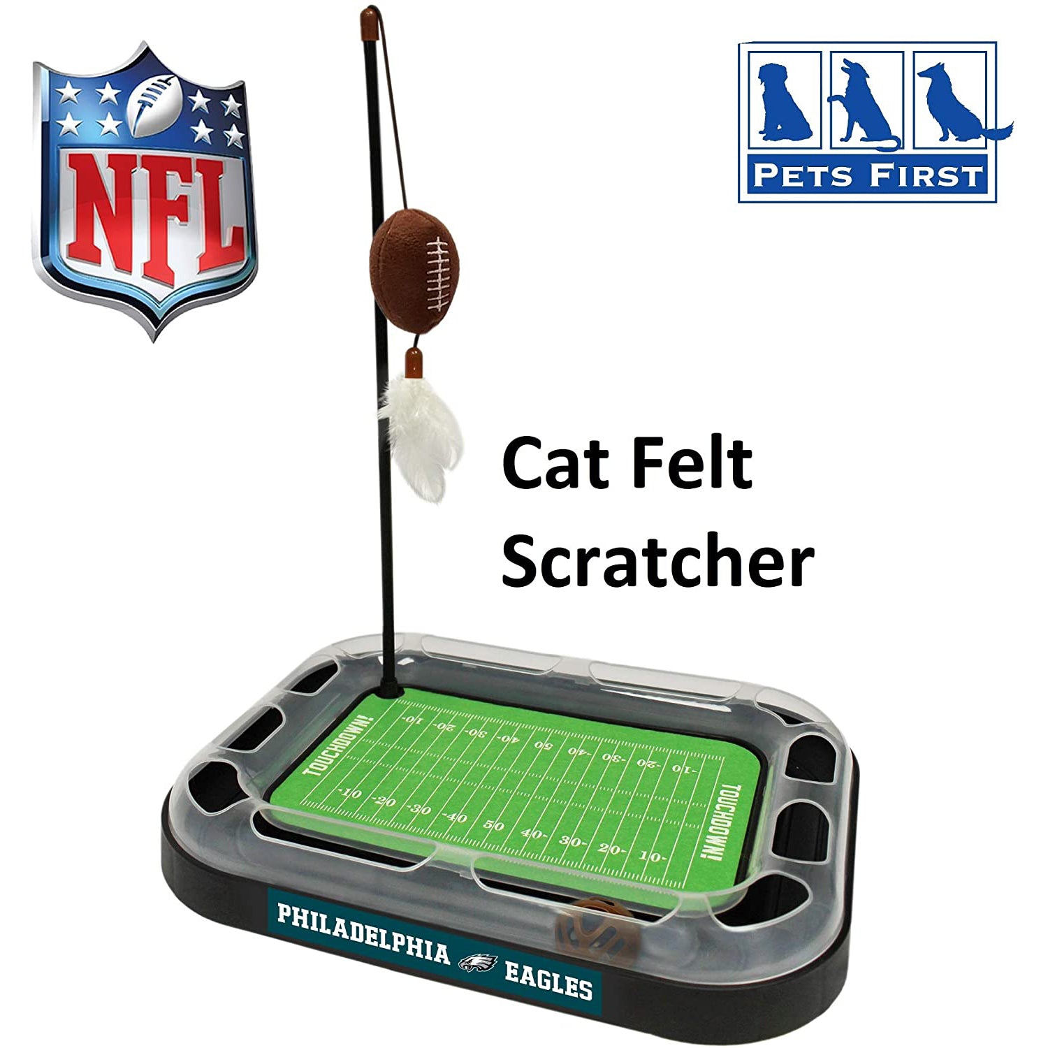 NFL Philadelphia Eagles Cat Scratcher Toy with Catnip Plush and Feather Cat and Kitty Toy