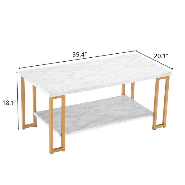 Simple Double-layer Iron Pipe Marble Rectangular Coffee Table