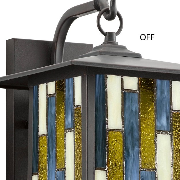 Stained Glass 1 light Prairie Style Outdoor Wall Lantern Sconce Oil rubbed Bronze River Of Goods