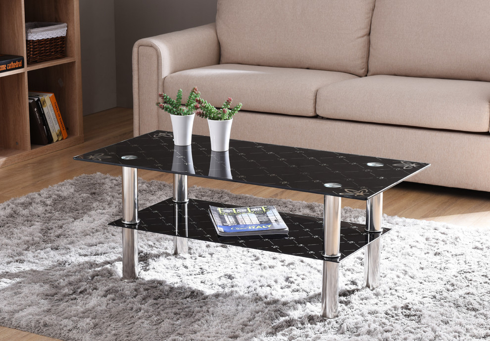 Glass Coffee Table  Black   Contemporary   Coffee Tables   by Hodedah Import Inc.  Houzz