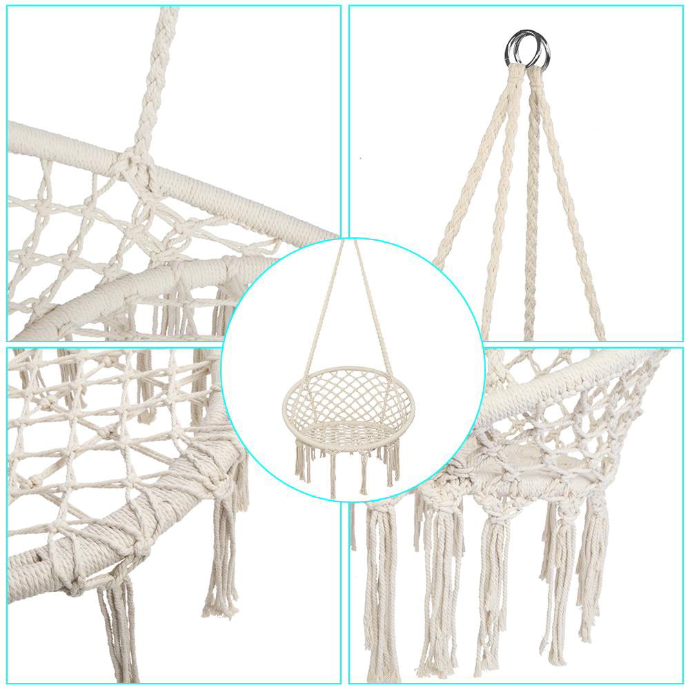 Zimtown Boho Style Rattan Chair Hanging Hammock Swing Chairs for Indoor/Outdoor, Beige, Iron Ring