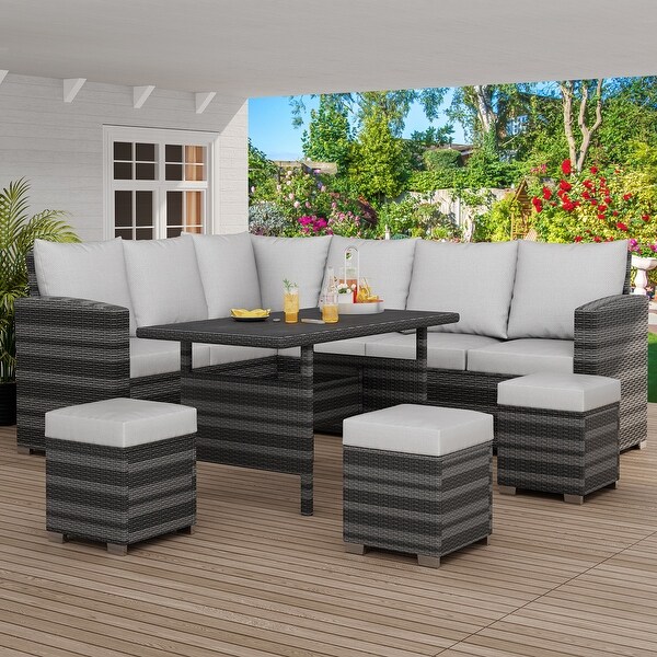 Patio Furniture Set，7 PCS Outdoor Patio Furniture，PE Rattan Grey Wicker with Dining Table andChair