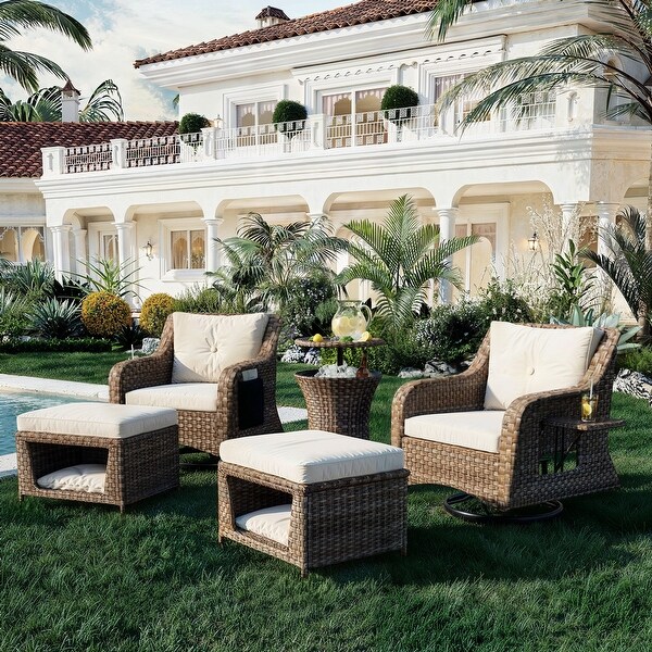 5 Pieces Outdoor Patio Swivel Rocking Chairs Set with with Ottomans and Table