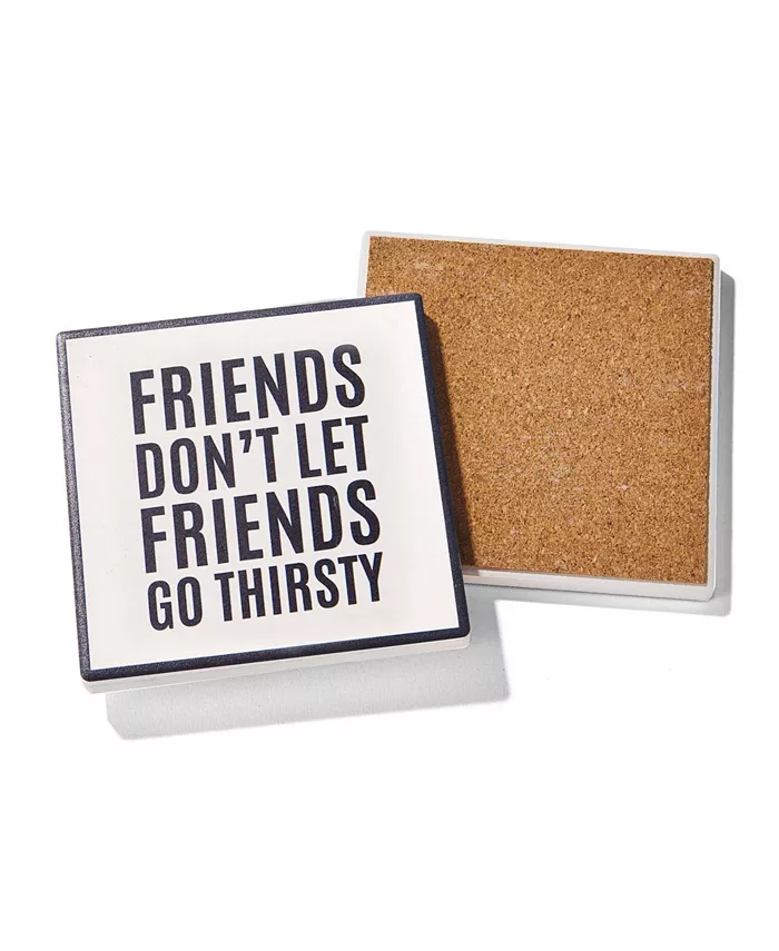 American Atelier 4.25'' D Work Hour Happy Hour Sentiments Ceramic Coasters Set 4 Piece