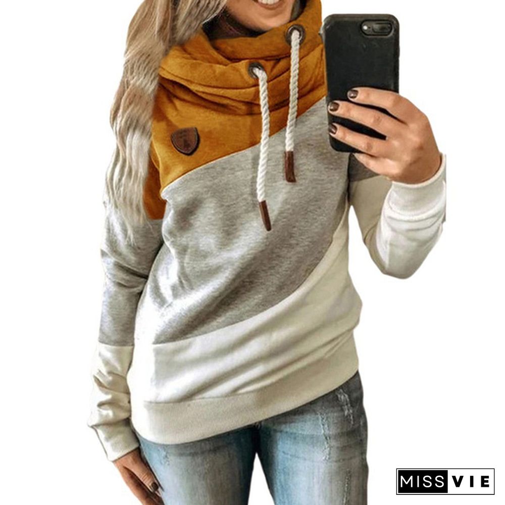 8 COLORS Autumn and Winter Women Fashion Turtleneck Round Neck Stitching Pullover Sweatshirts Temperament Commuter Female Hoodies Warm Coat S-5X