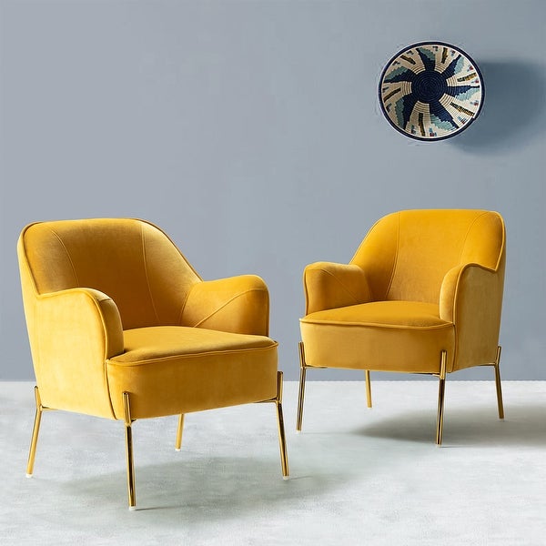 Nora Modern Velvet Accent Chair with Golden Metal Legs Set of 2 by HULALA HOME