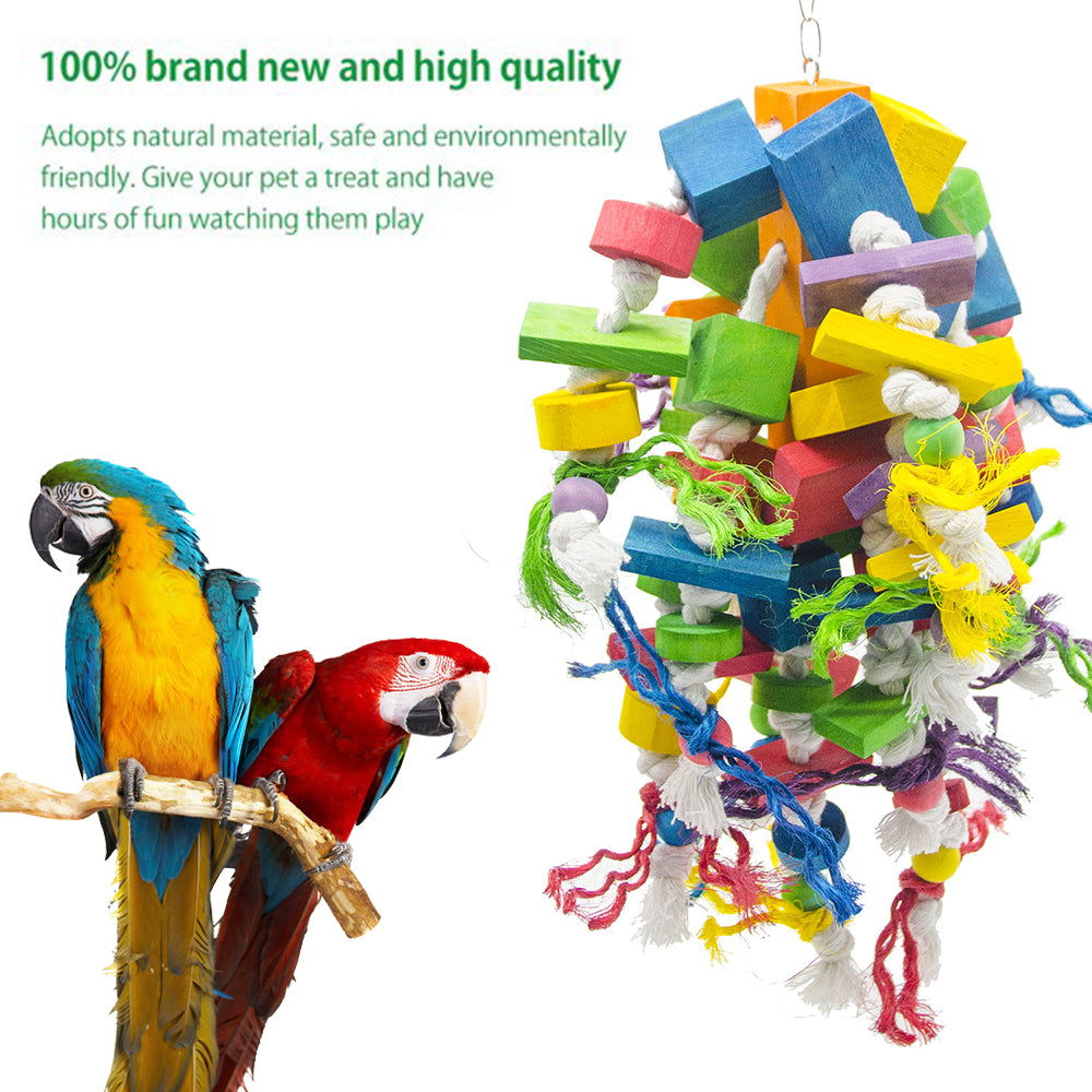 ALPACASSO 1Pcs Parrot Toys Bird Parrot Hanging Bite Wooden Blocks Cage Fun Toy for Chewing Climbing Biting Wooden Knots Blocks Chewing Toys，Suitable for Medium to Large Birds