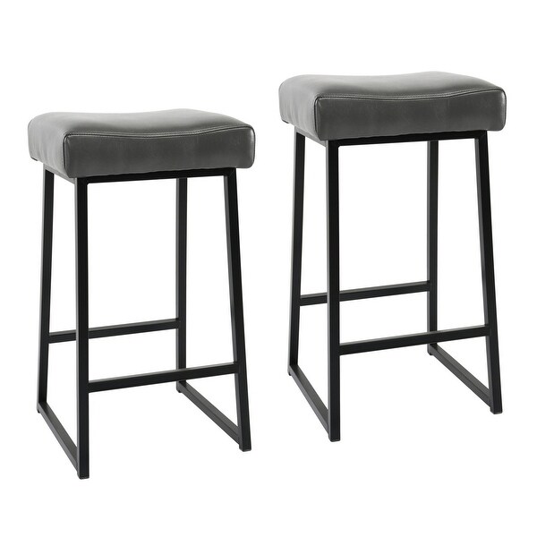 26 Inch Backless Counter Stool with Leatherette Seat， Set of 2， Gray