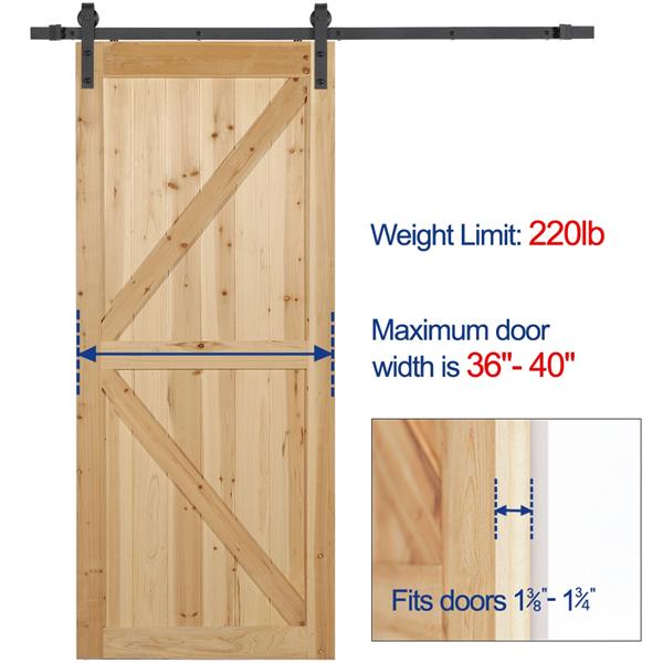 SmileMart Flat-tip Design Black Steel Single-door 6.6 ft Sliding Track Barn Door Hanging Hardware Kit， Set of Two Kits