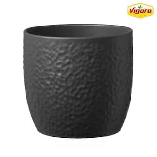 Vigoro Ellory 8.3 in. x 8.3 in. D x 7.9 in. H Medium Matte Black Ceramic Pot 57152