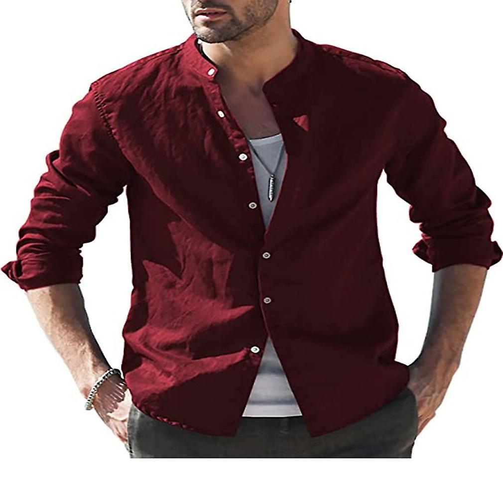 Men's Cotton Linen Shirt Long Sleeve Casual Beach Hippie Tops