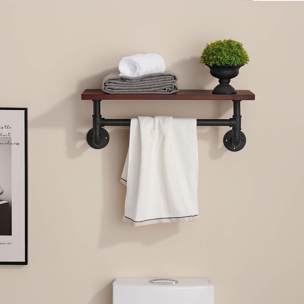 Industrial Pipe Shelving  1 Tier Iron Pipe Shelves Industrial Bathroom Shelves with Towel bar