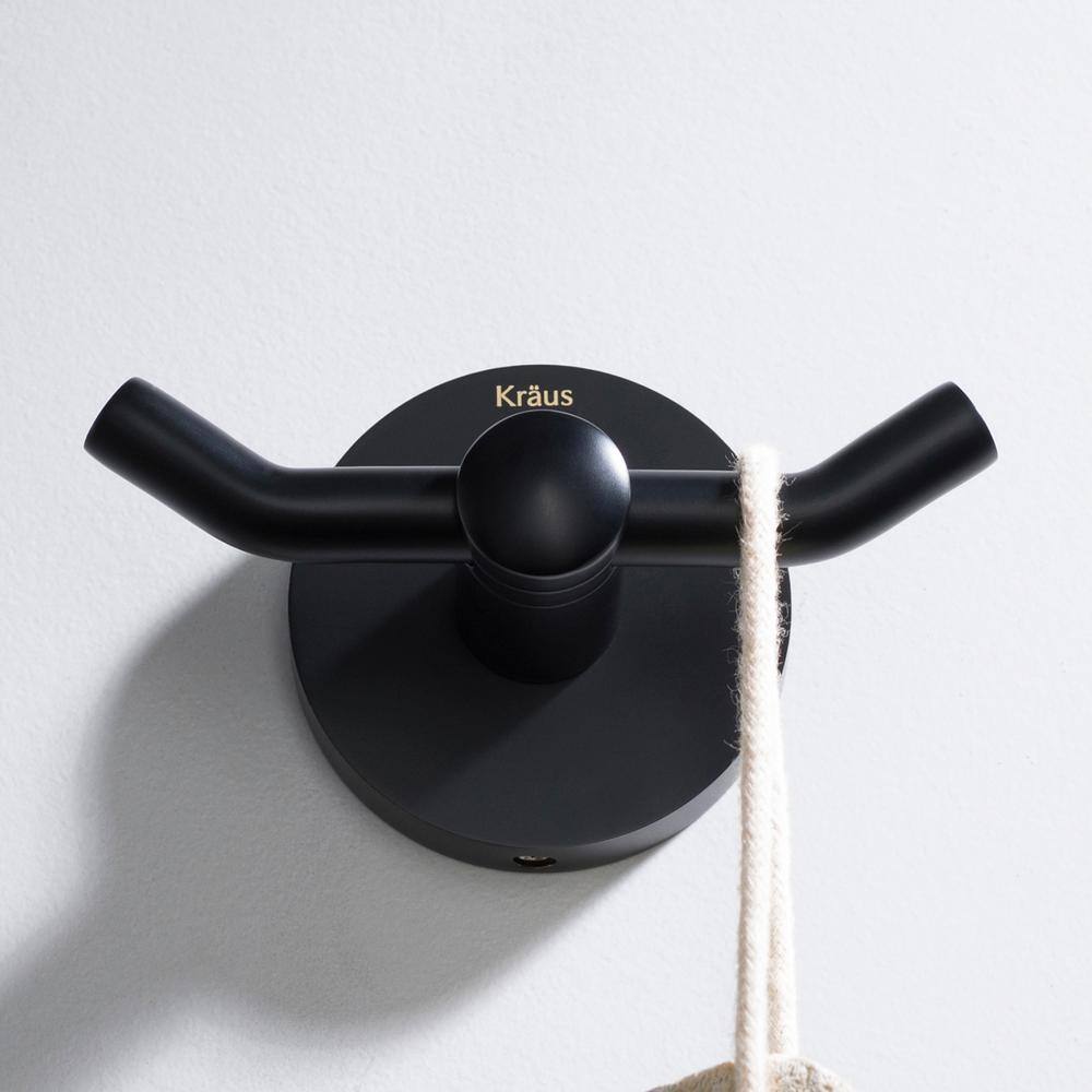 KRAUS Elie Bathroom Robe and Towel Double Hook in Matte Black KEA-18802MB