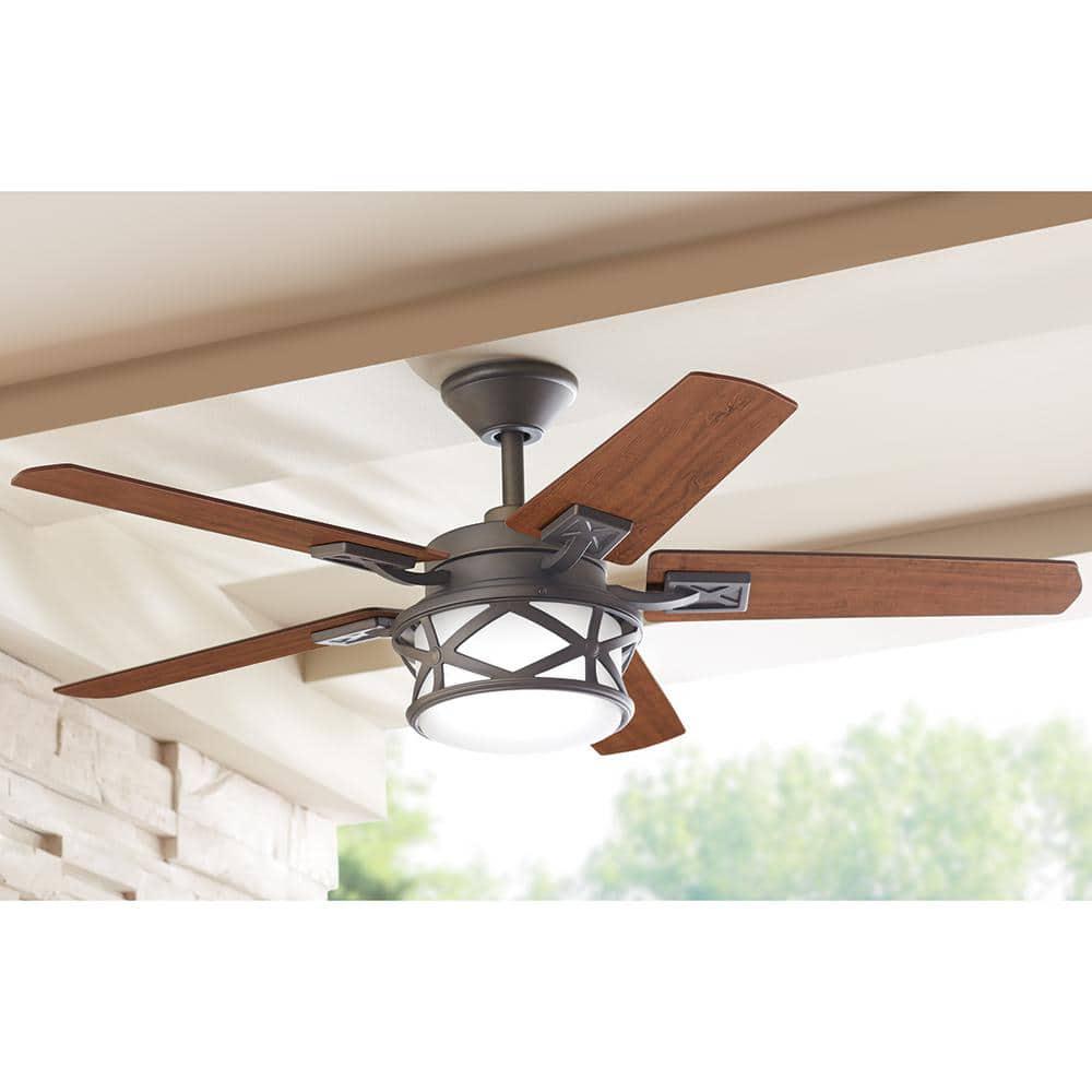 Home Decorators Collection Copley 52 in IndoorOutdoor LED Oil Rubbed Bronze Ceiling Fan with Light Kit Downrod Remote and Reversible Blades