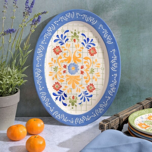 13.8 Inch Hand Painted Stoneware Serving Platter