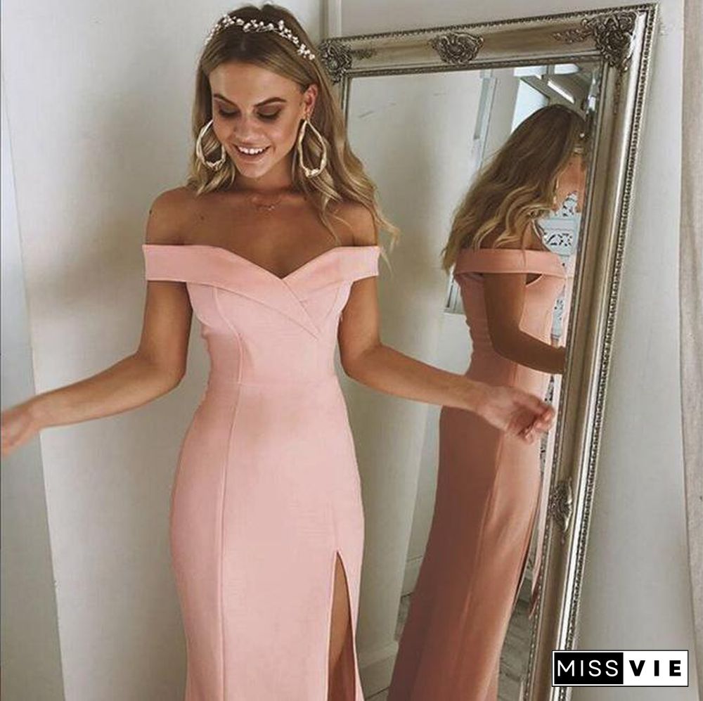 Off Shoulder Sexy Split Maxi Dress