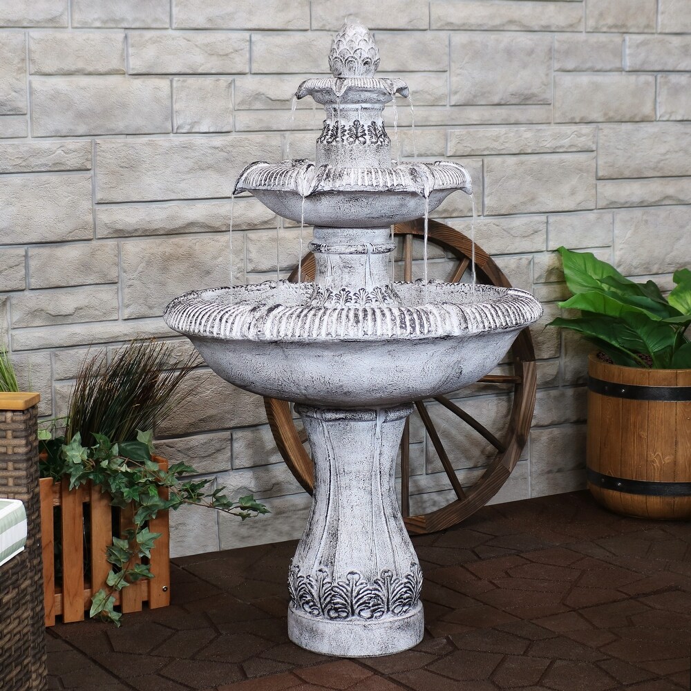 Sunnydaze Mediterranean Inspired 3 Tier Outdoor Water Fountain   Gray   45\