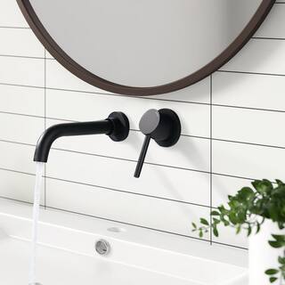 WELLFOR Single Handle Wall Mounted Faucet with 360-Degree Swivel Spout in Matte Black ZQM6001B