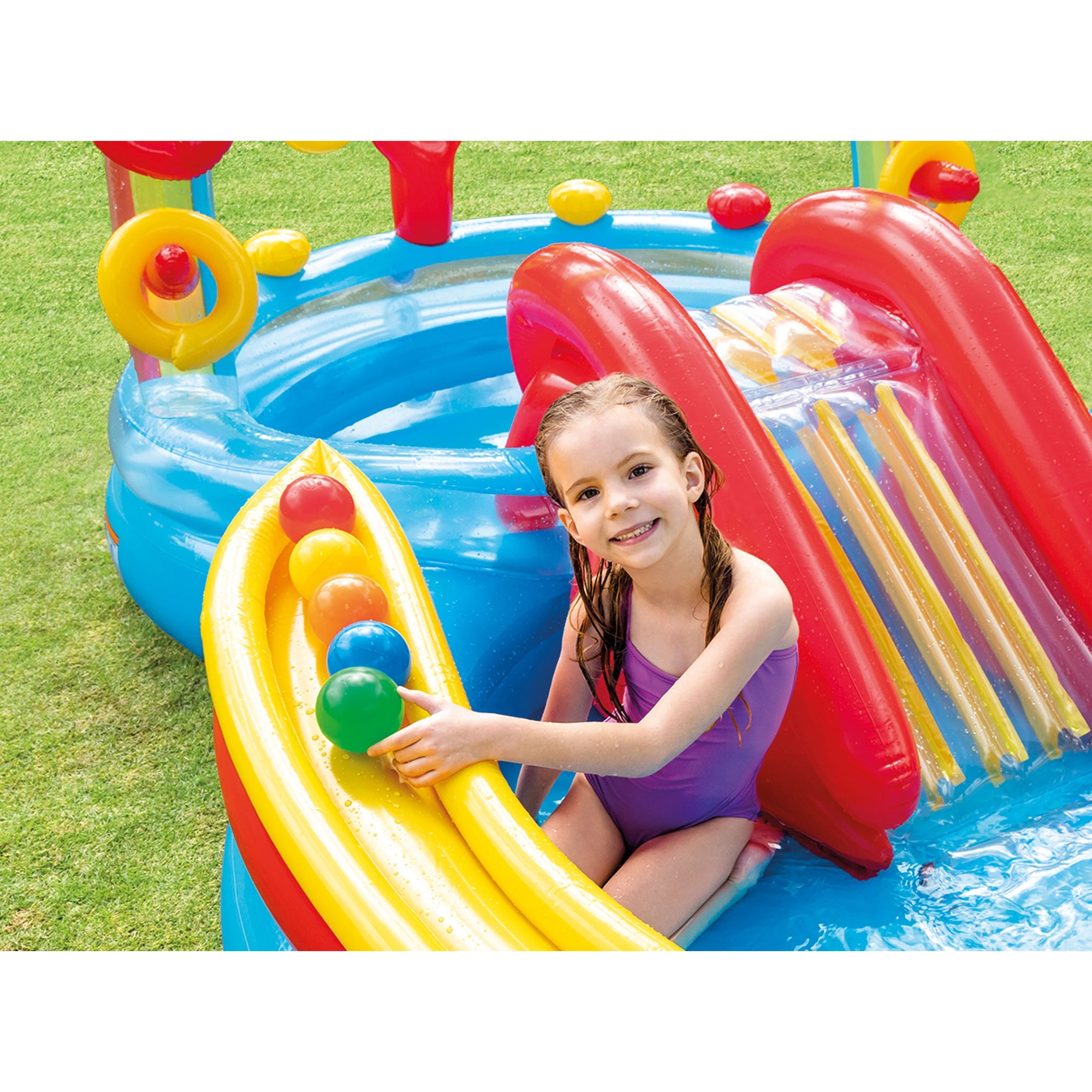 Intex 8ft x 6.25ft x 43in Dinosaur Play Pool & Inflatable Rainbow Play Pool