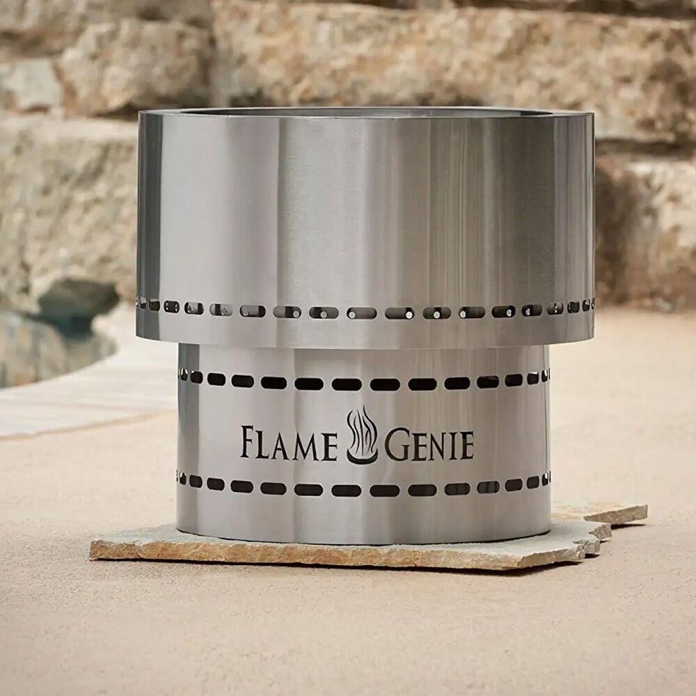 Flame Genie FG 19 SS 19 Inch Smoke Free Wood Pellet Fire Pit  Stainless Steel   24