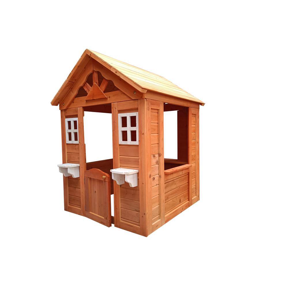 Tidoin All Wooden Kids Playhouse with 2 Windows and Flowerpot Holder Wonh-YDW1-852