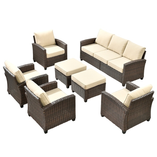 HOOOWOOO 7piece Outdoor Patio Furniture Set Wicker Conversation Sofa Set