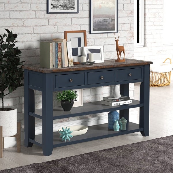 Side Table Console Table， Sofa Side Table with 3 Drawers and 2 Shelves