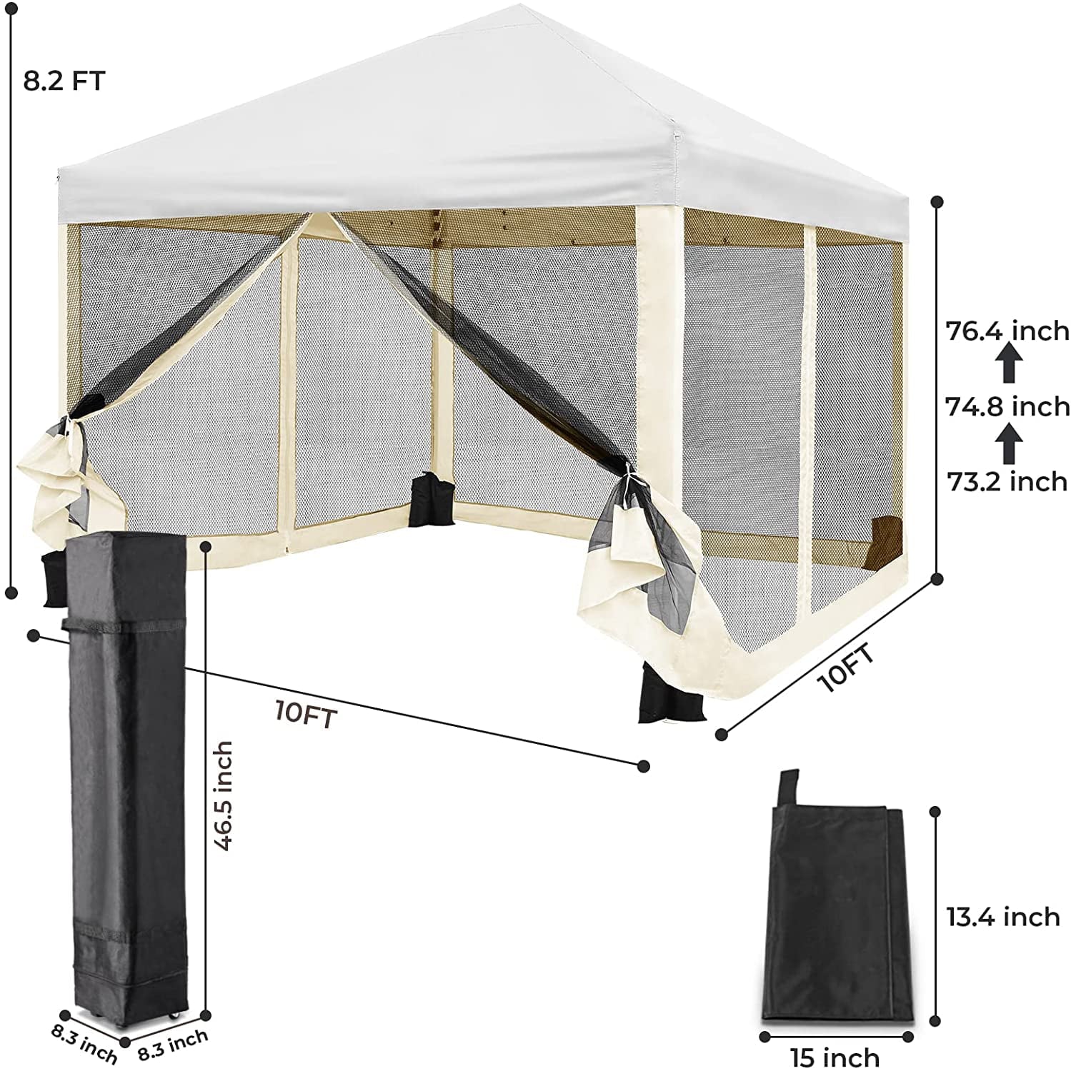 Arlopu 10' x 10' Pop up Canopy Tent with Mosquito Netting Screen Outdoor Folding Gazebo Camping Shelter