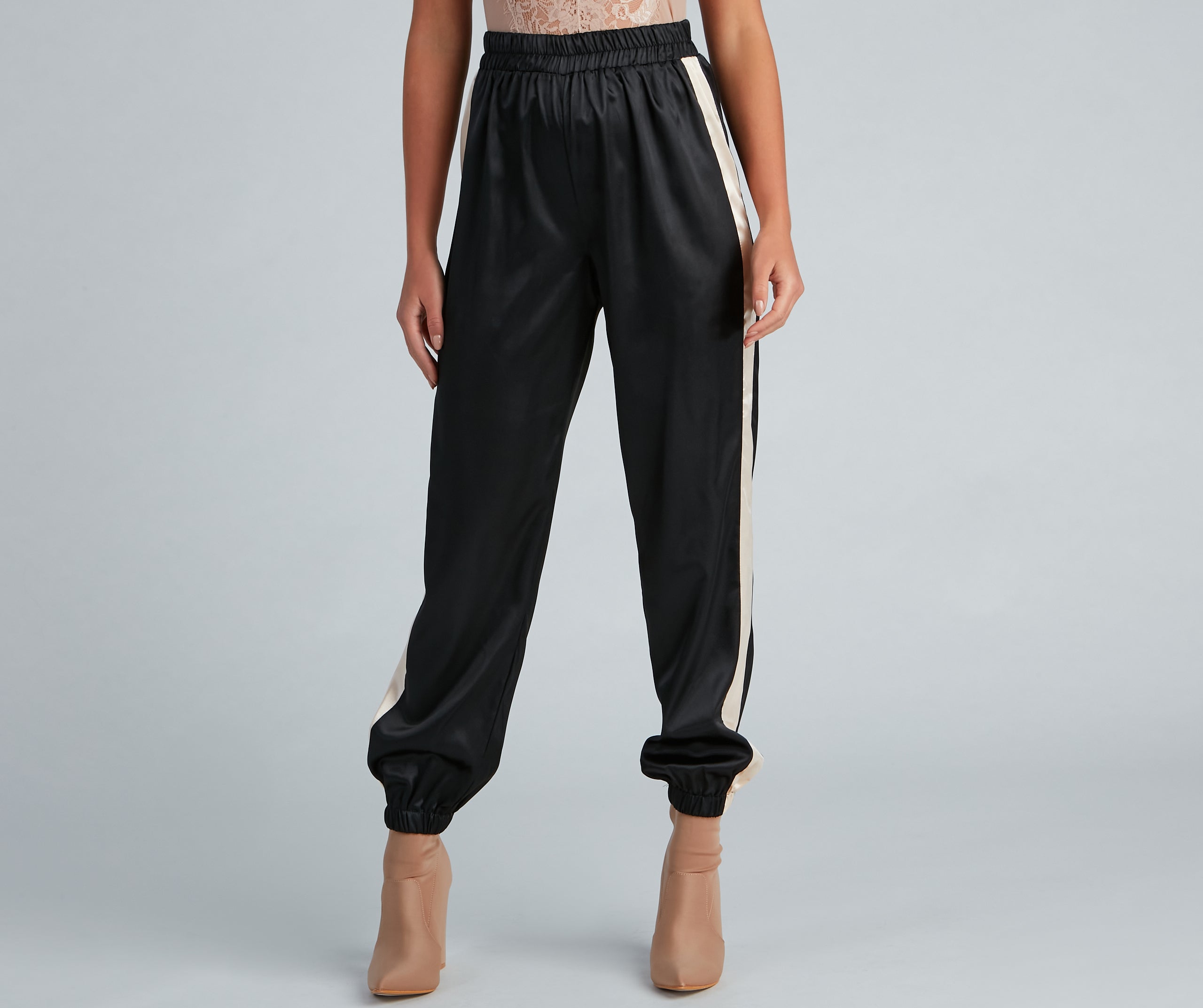 Sleek Striped Satin Joggers