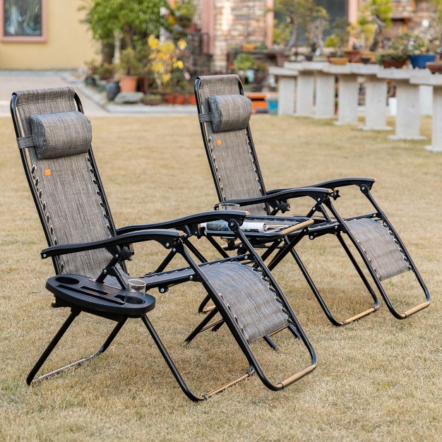 Outsunny Zero Gravity Chaise Lounger Chair 3 piece Set Folding Reclining Patio Chair With Side Table Cup Holder And Headrest For Poolside Or Camping