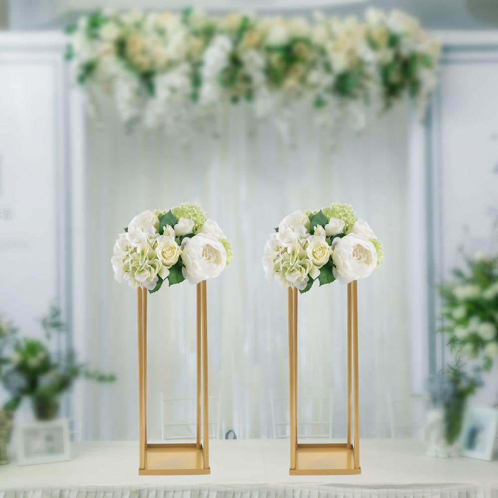 YIYIBYUS 7.9 in. W x 23.6 in. H Gold 2-Piece Metal Floor Flower Stand Wedding Decor Flower Display Stand Gold HG-ZJ-9994