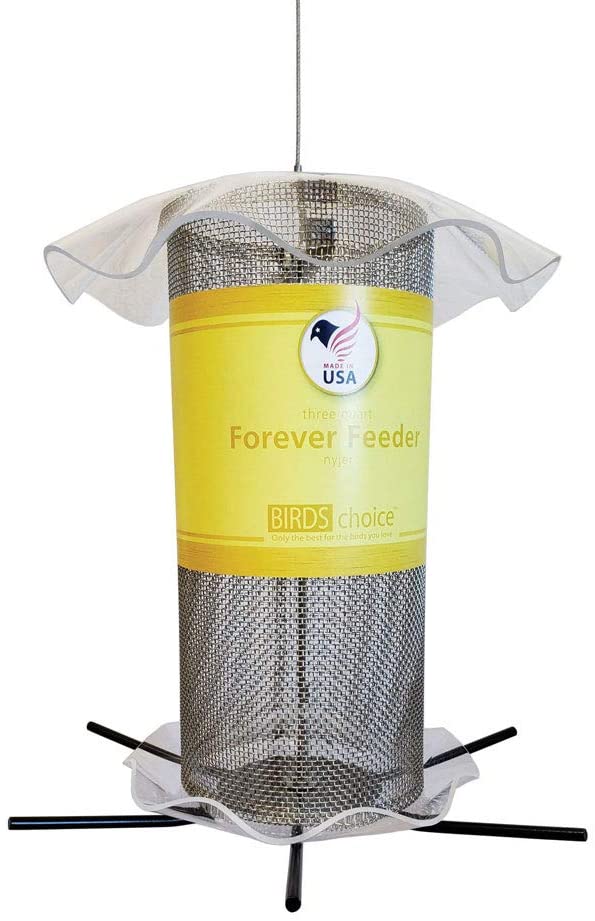 Birds Choice FF206A Nyjer Forever Feeder， Metal Nyjer Feeder Tray w/ Hanging Cable， 3 Quarts， Clear