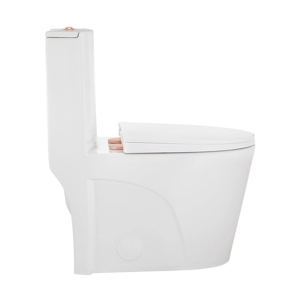 Swiss Madison St. Tropez 1-piece 1.11.6 GPF Dual Flush Elongated Toilet in Glossy White with Rose Gold Hardware Seat Included SM-1T254HBG