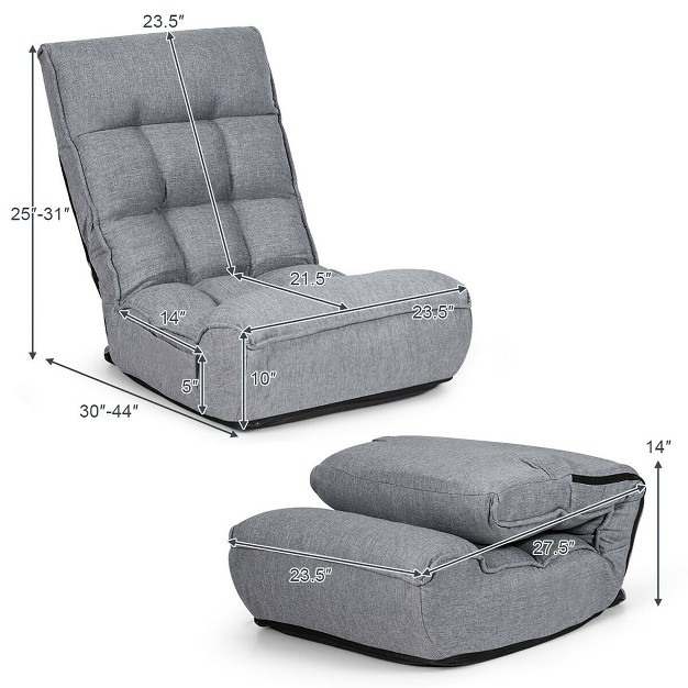 Costway 4 position Floor Chair Folding Lazy Sofa W adjustable Backrest amp Headrest Gray