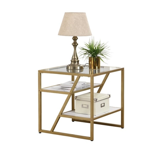 Side Table， End Table with Storage Shelf， Tempered Glass Coffee Table with Metal Frame