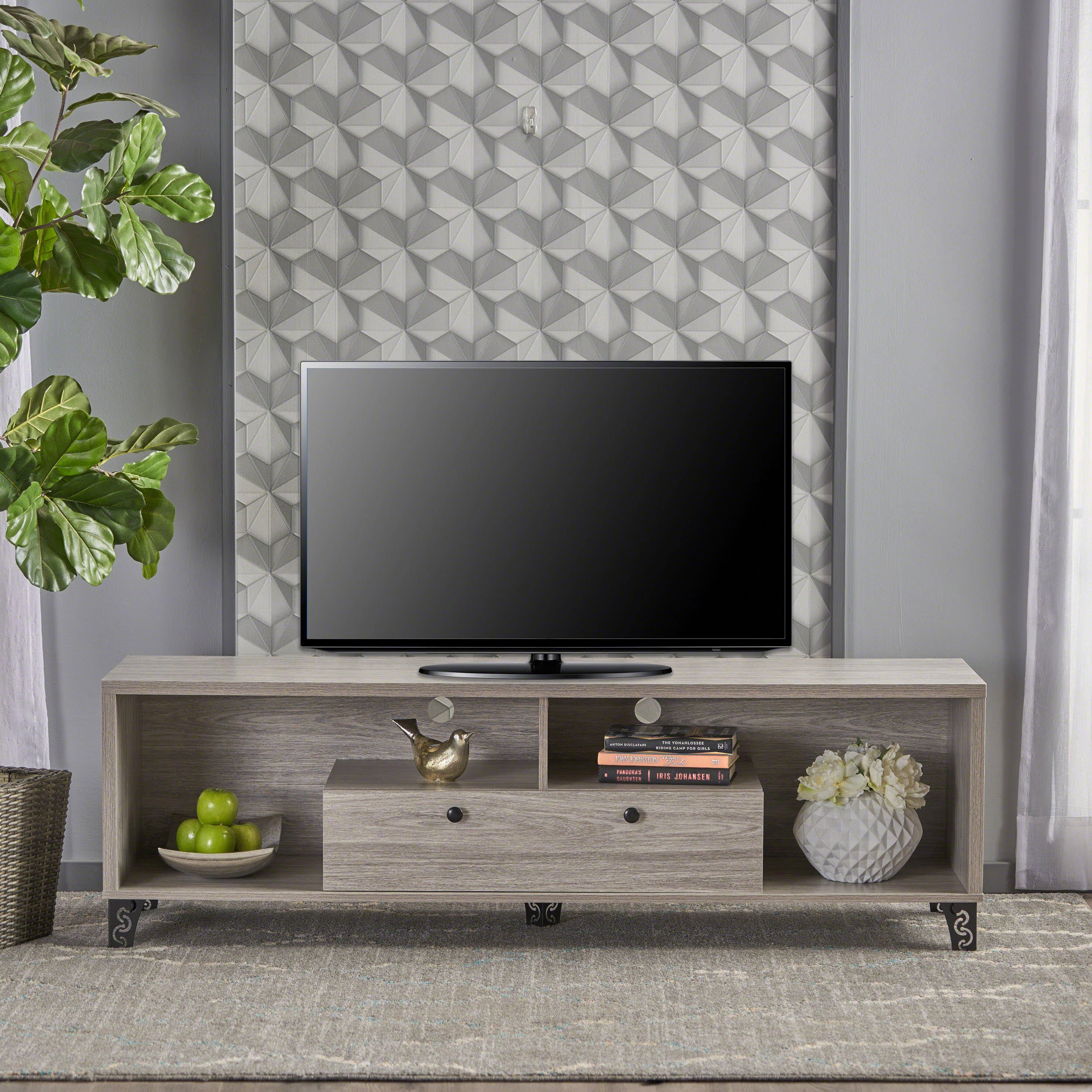 Celia Mid Century Modern Cabinet & Shelves TV Stand