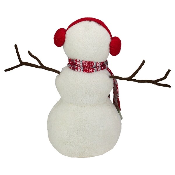 21.5 White Red Snowflake Sherpa Plush Snowman Christmas Decoration