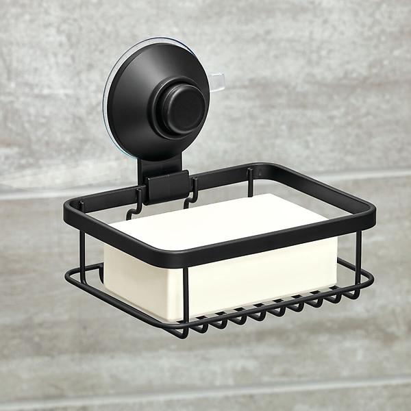 iDesign Everett Matte Black PushLock Suction Shower Soap Holder