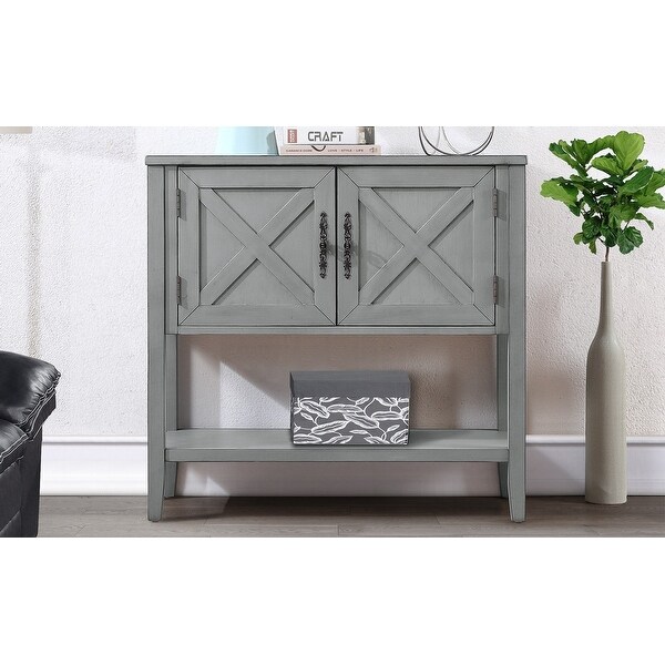 35'' Farmhouse Wood Buffet Sideboard Console Table with Bottom Shelf and 2-Door Cabinet