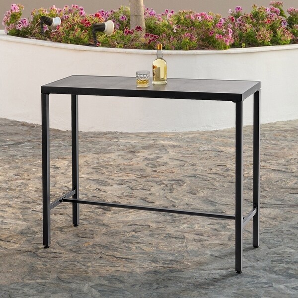 Outdoor Iron Bar Table with 3DPrint Tempered Glass Tabletop，Gray