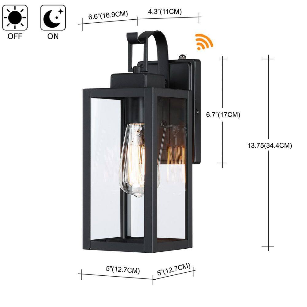 Hukoro 13.78 in. 1-Light Matte Black Outdoor Wall Lantern Sconce with Clear Glass(2-Pack) F86152-11i-S