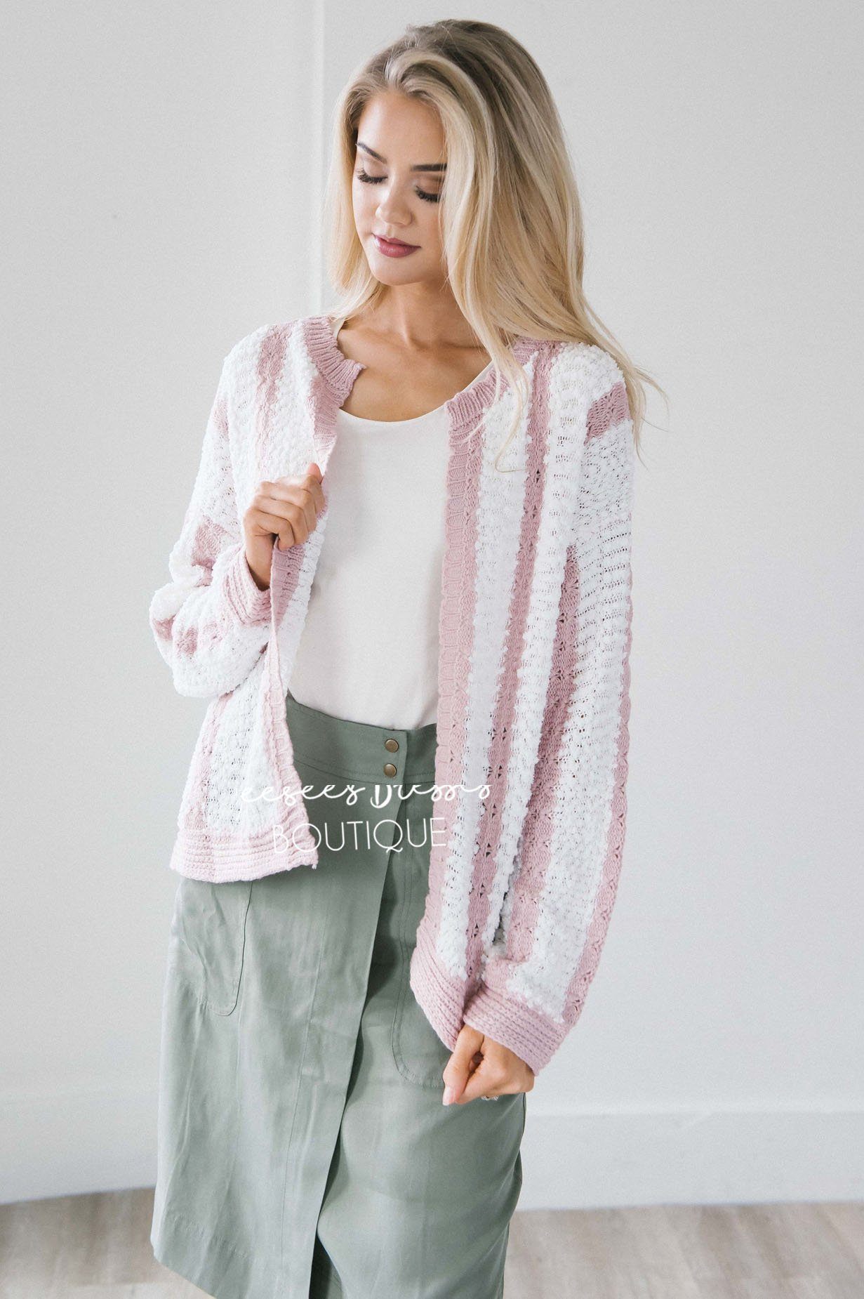 Striped Flower Knit Cardigan