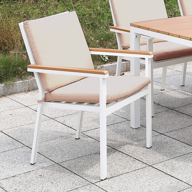 2pk Nawaren Aluminum Patio Arm Chairs White oak Mibasics