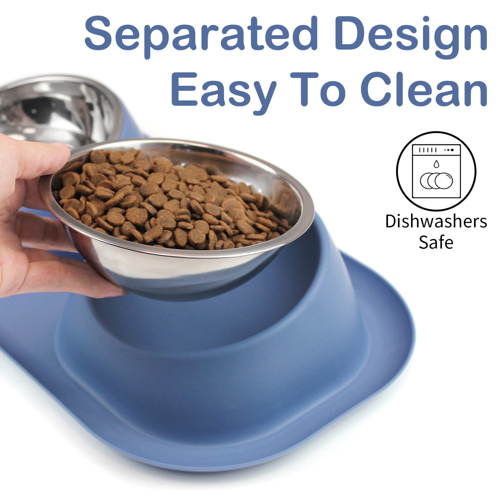 Ptlom Elevated Stainless Steel Pet Food Bowl with Stands, Raised Dog Cat Feeding Bowls Set,Blue