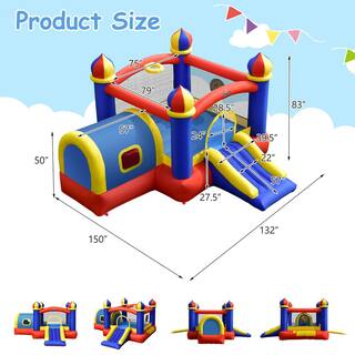 Costway Inflatable Castle Kids Bounce House with Slide Jumping Playhouse and 550-Watt Blower NP10442+ES10150US