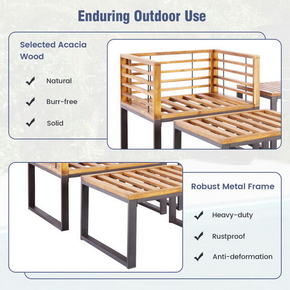 Costway 96784315 5 Piece Patio Acacia Wood Chair S...