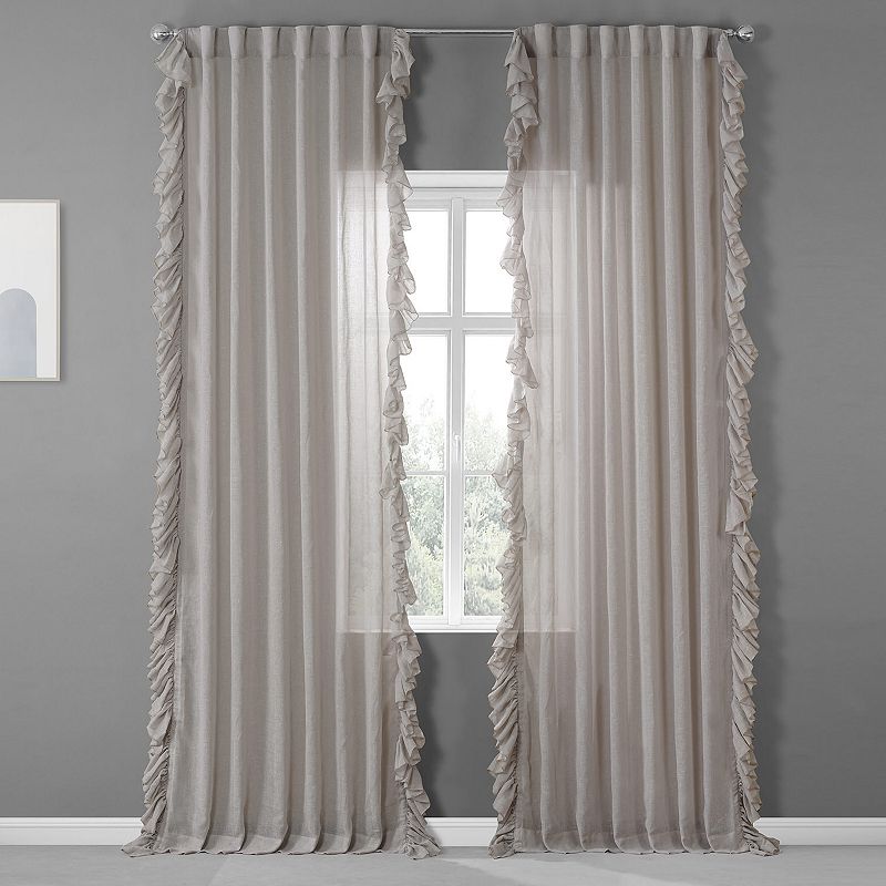 Eff Faux Linen Ruffle Sheer Window Curtain