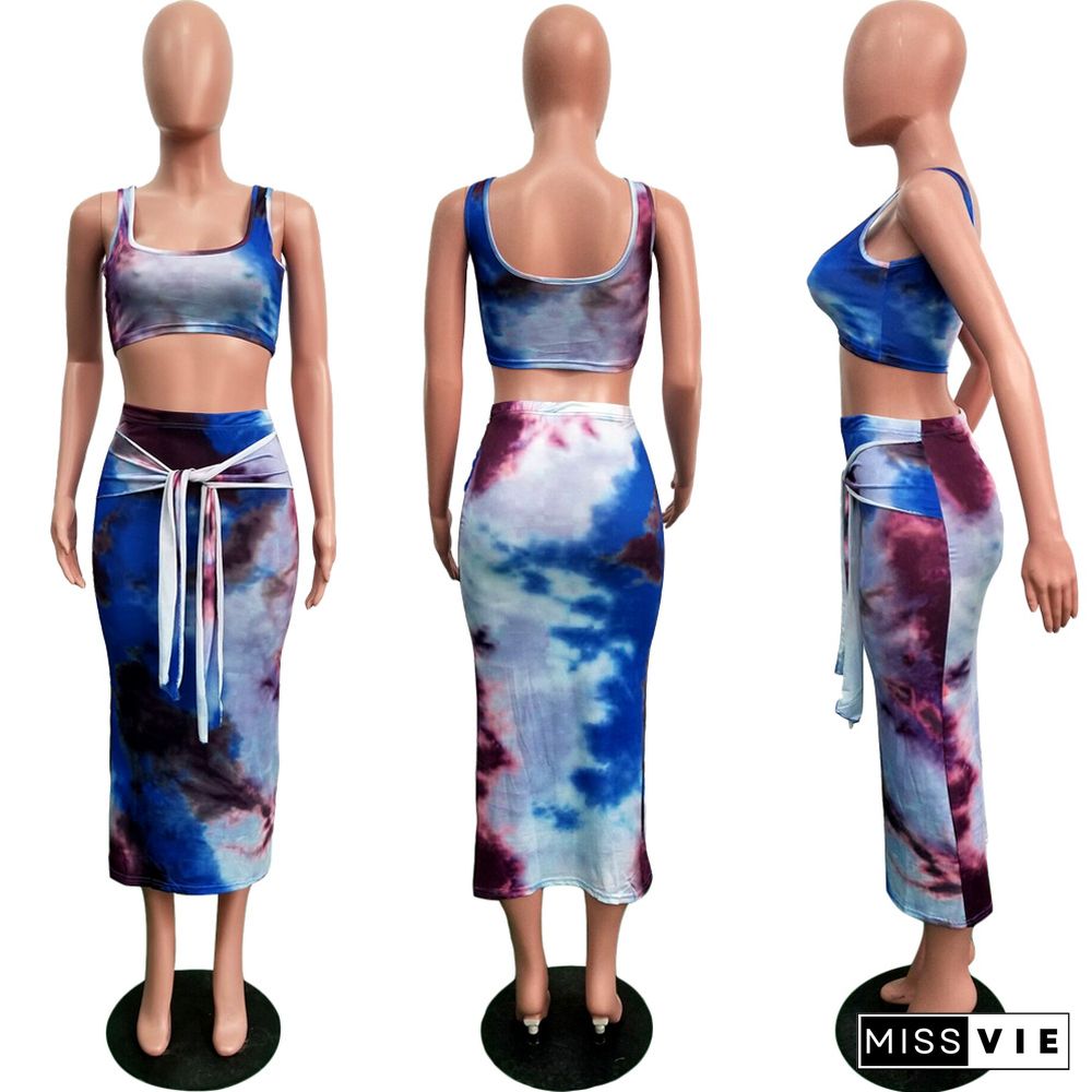 Two-Piece Sexy Printed Vest Long Skirt